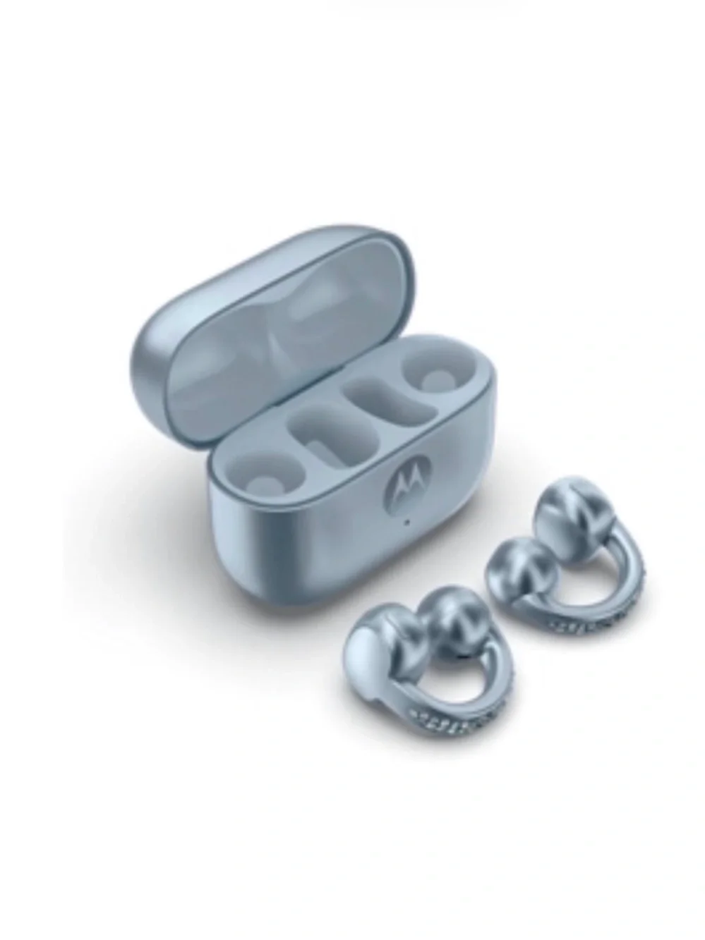 Silver Wireless Earbuds with Light Blue Crystal Accents